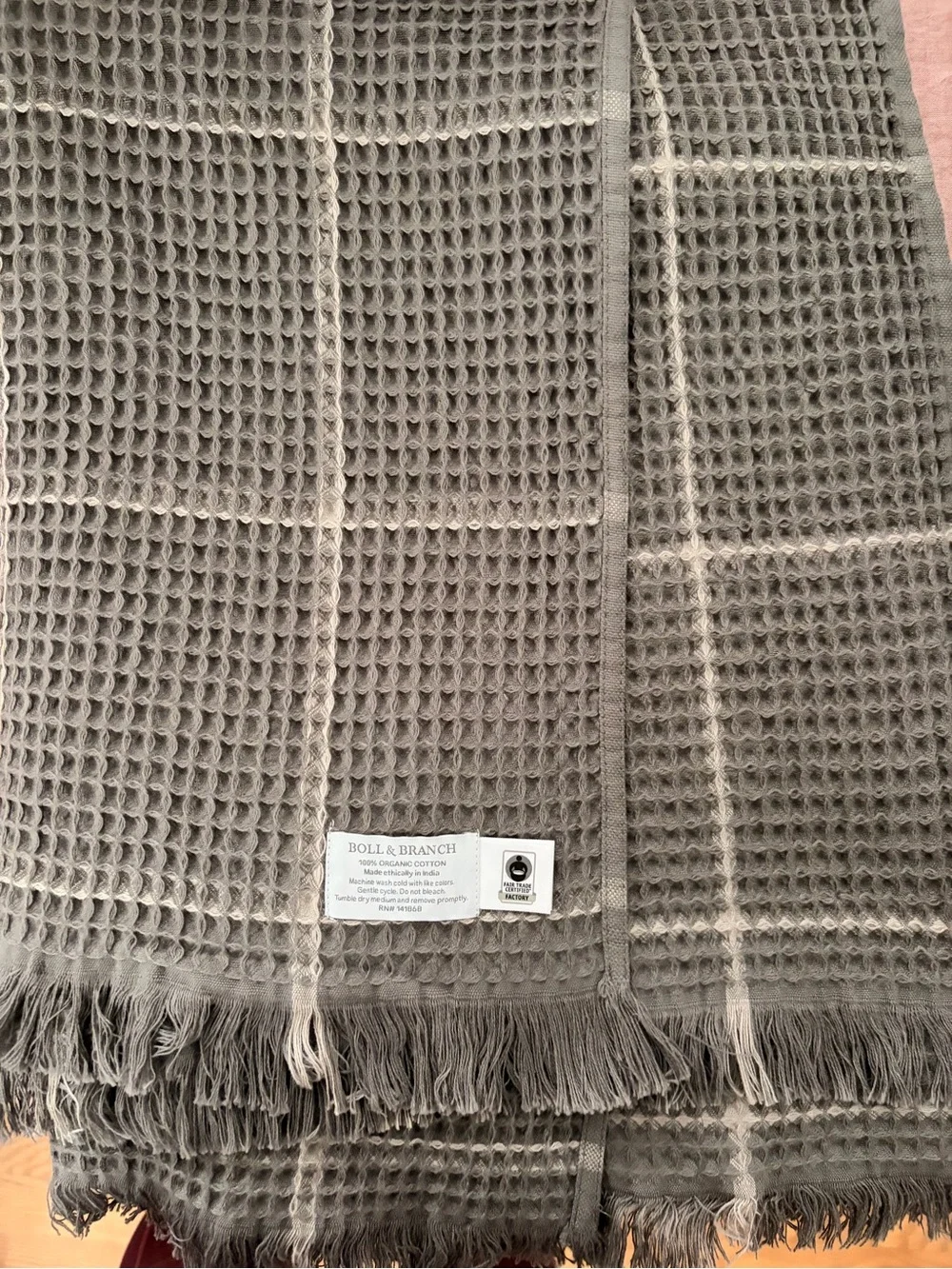 Boll & Branch Gray Waffle Weave Throw Blanket